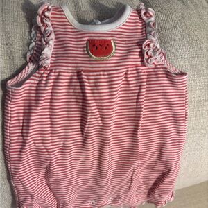 Little Me Red and White Striped Romper with Watermelon Patch
